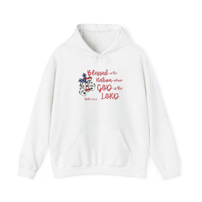 Blessed Is The Nation Whose God Is The Lord Heavy Blend™ Hooded Sweatshirt
