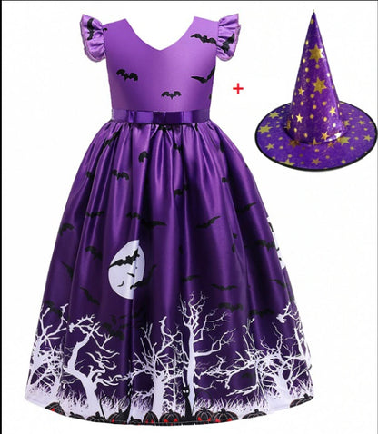 Halloween Cute Witch Dress Printed Mesh