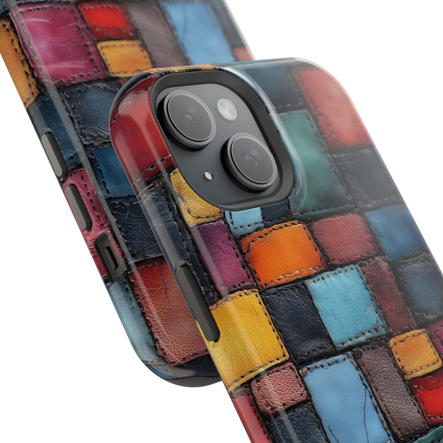 Coloerful Leather Patchwork MagSafe® Compatible Tough Case for iPhone