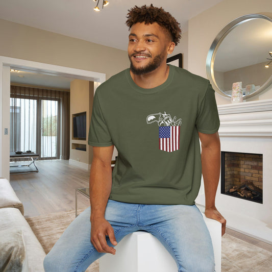 American Flag Pocket Gun Adult T-shirt