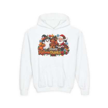 Happy Hallowthanksmas (Ghost/Turkey/Santa) Youth Hoodie