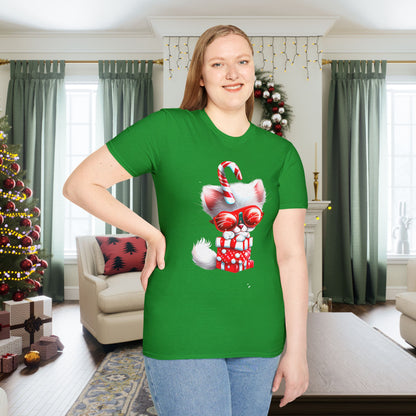 Candy Cane Kitten Adult T-shirt