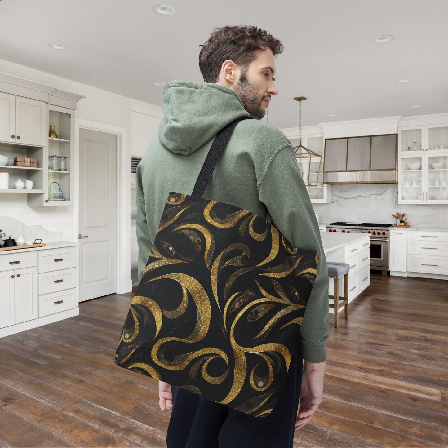 Golden Noir Swirl Canvas Tote Bag