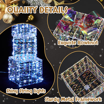 Colorful Christmas Gift Box Set – 3pcs, 7.5in to 5in, Light-Up Holiday Decoration