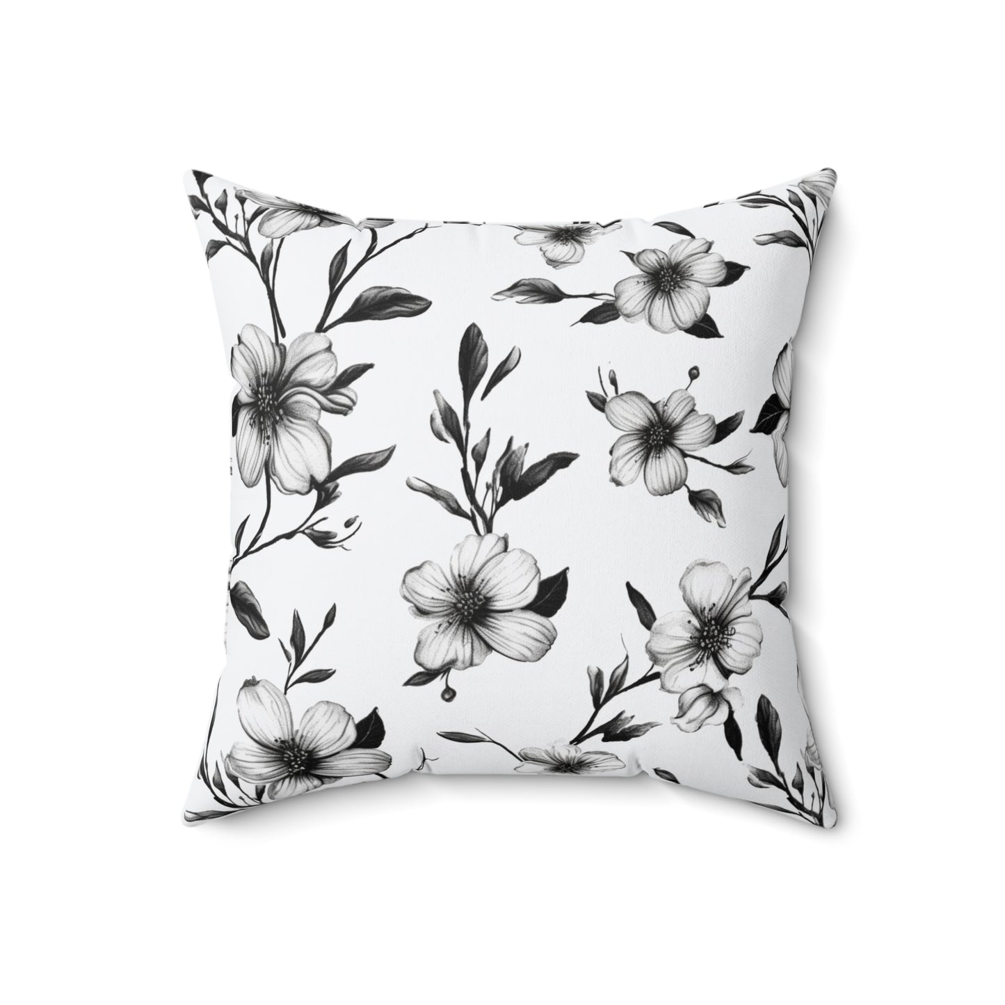 Black & White Five Petal Floral Throw Pillow