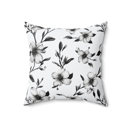 Black & White Five Petal Floral Throw Pillow