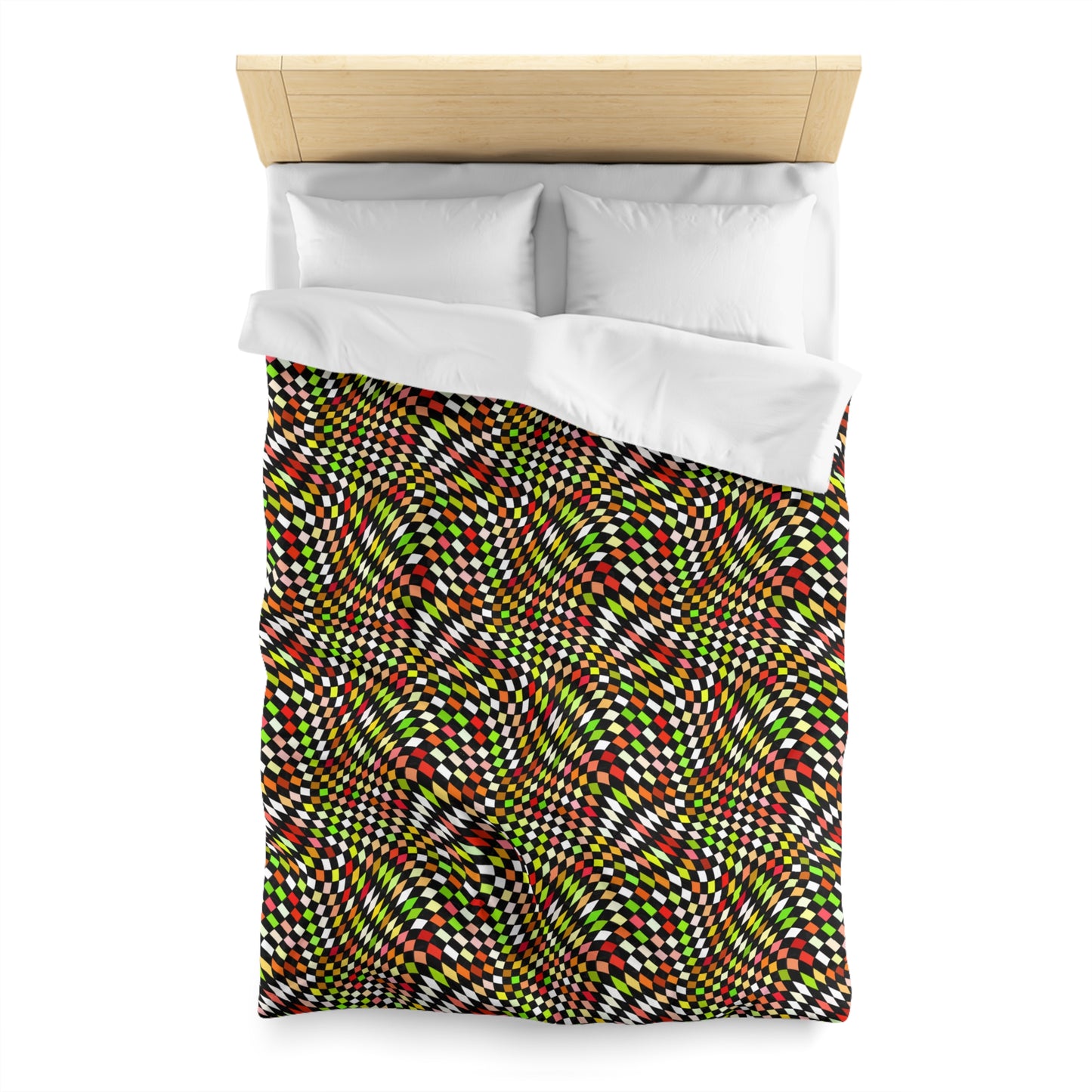 Warped Yellow/Green Checkered Microfiber Duvet Cover