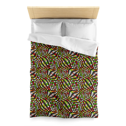 Warped Yellow/Green Checkered Microfiber Duvet Cover