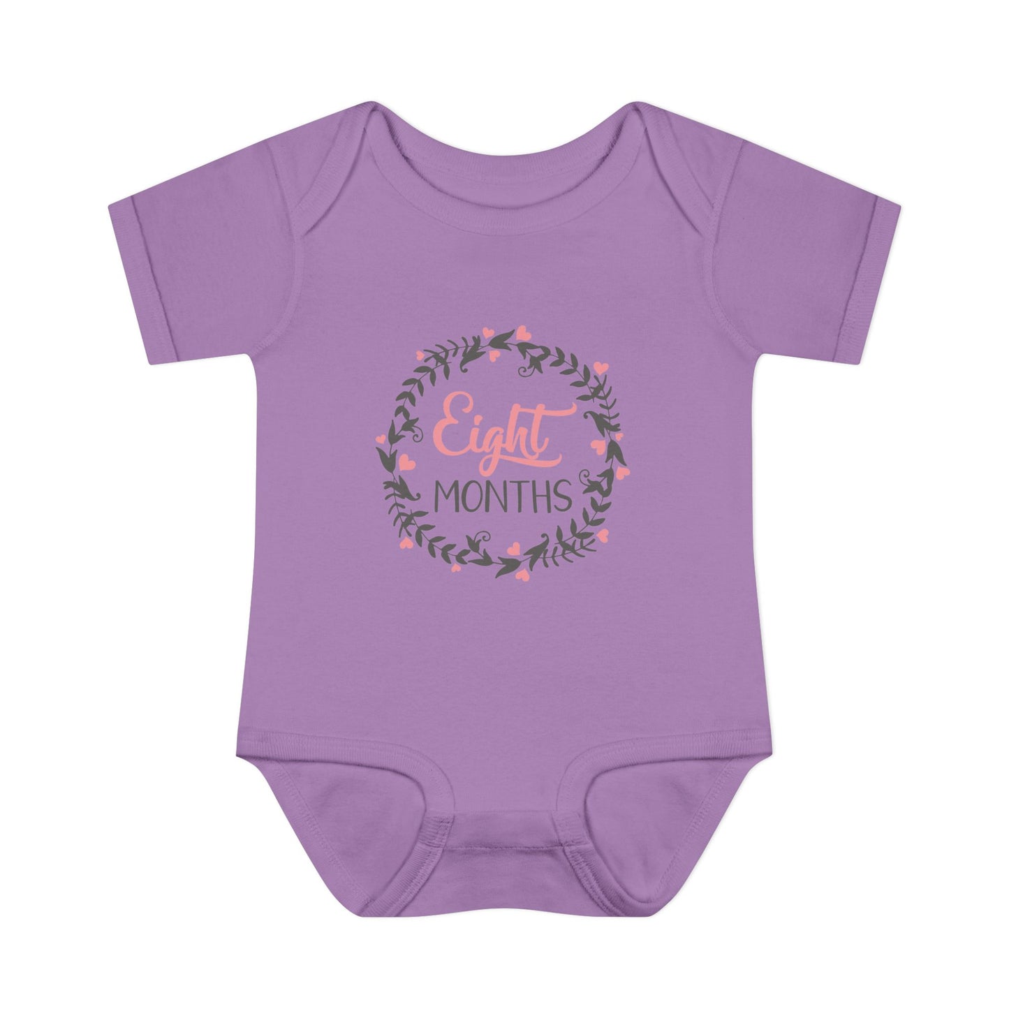 Pink Milestone Wreath Onesie-Eight Months