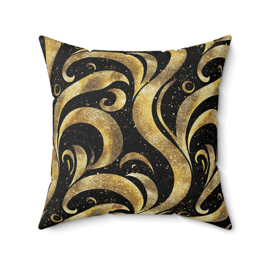 Black & Gold Luxe Swirl Throw Pillow