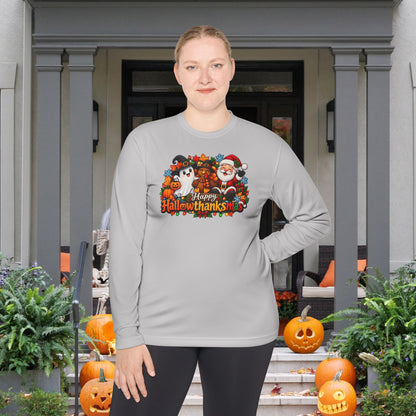 Happy Hallowthanksmas Shirt (Ghost/Turkey/Santa) Adult Long Sleeve Tee