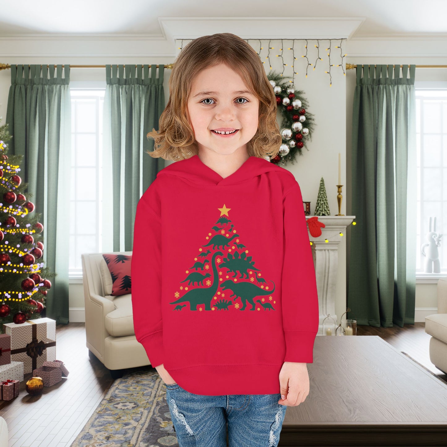 Dinosaur Christmas Tree Toddler Hoodie
