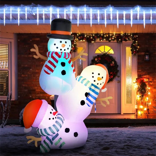 Three Stacked Snowmen with LED Lights Inflatable