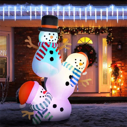 Three Stacked Snowmen with LED Lights Inflatable