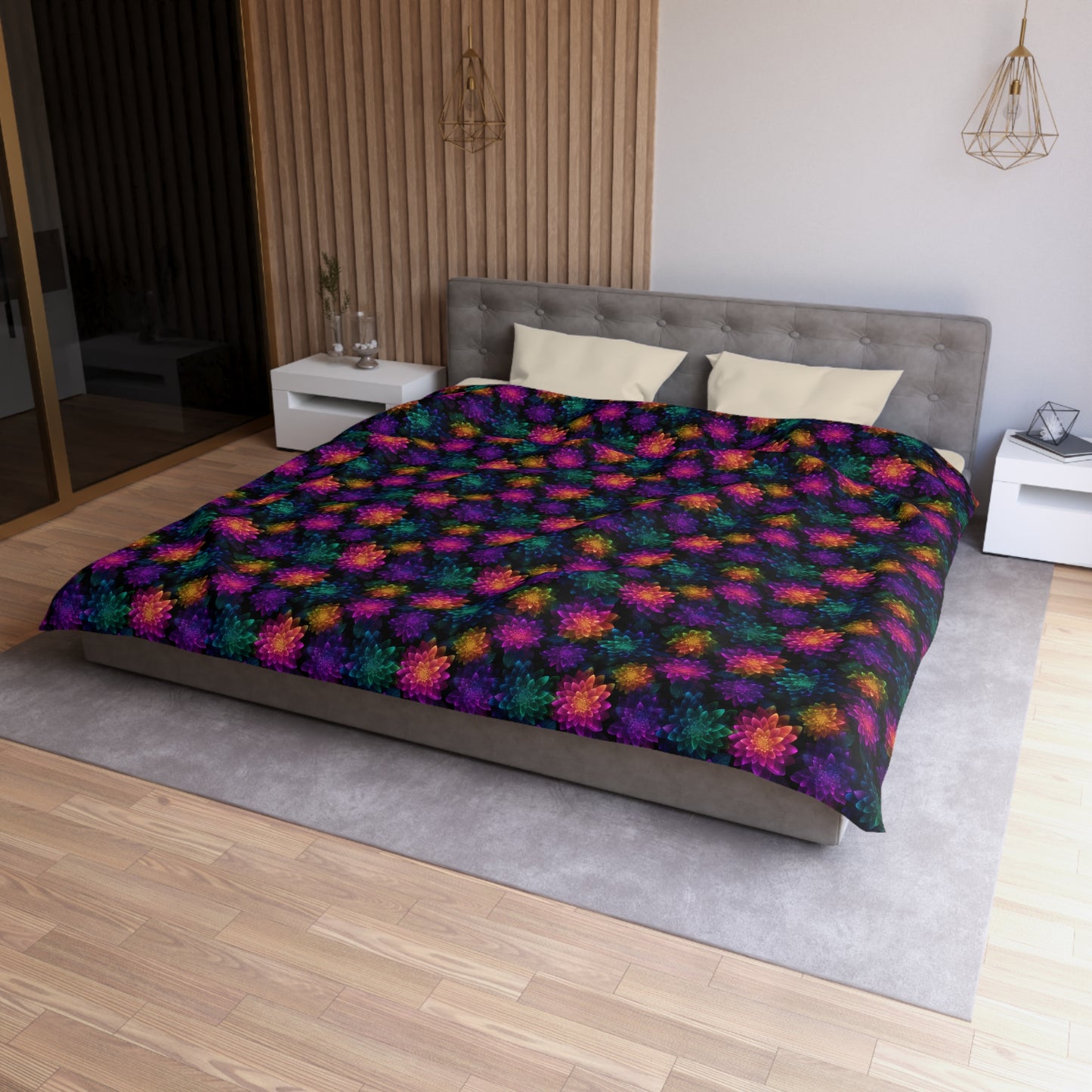 Neon Lotus Blooms Duvet Bedding Set