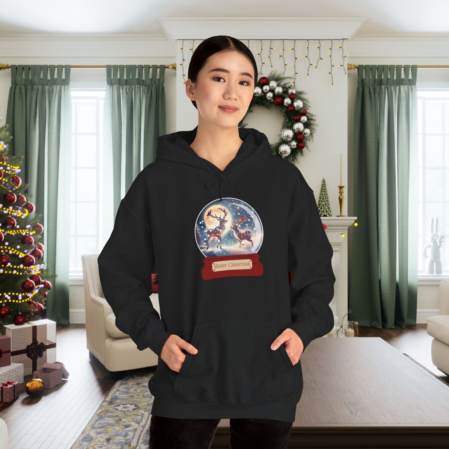 Reindeer Snow Globe Heavy Blend™ Hooded Sweatshirt