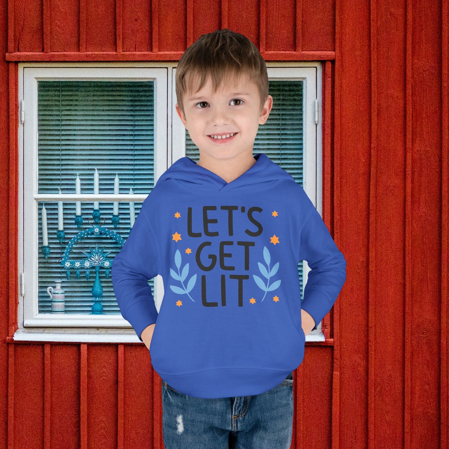 Hanukkah Let's Get Lit Toddler Pullover Fleece Hoodie