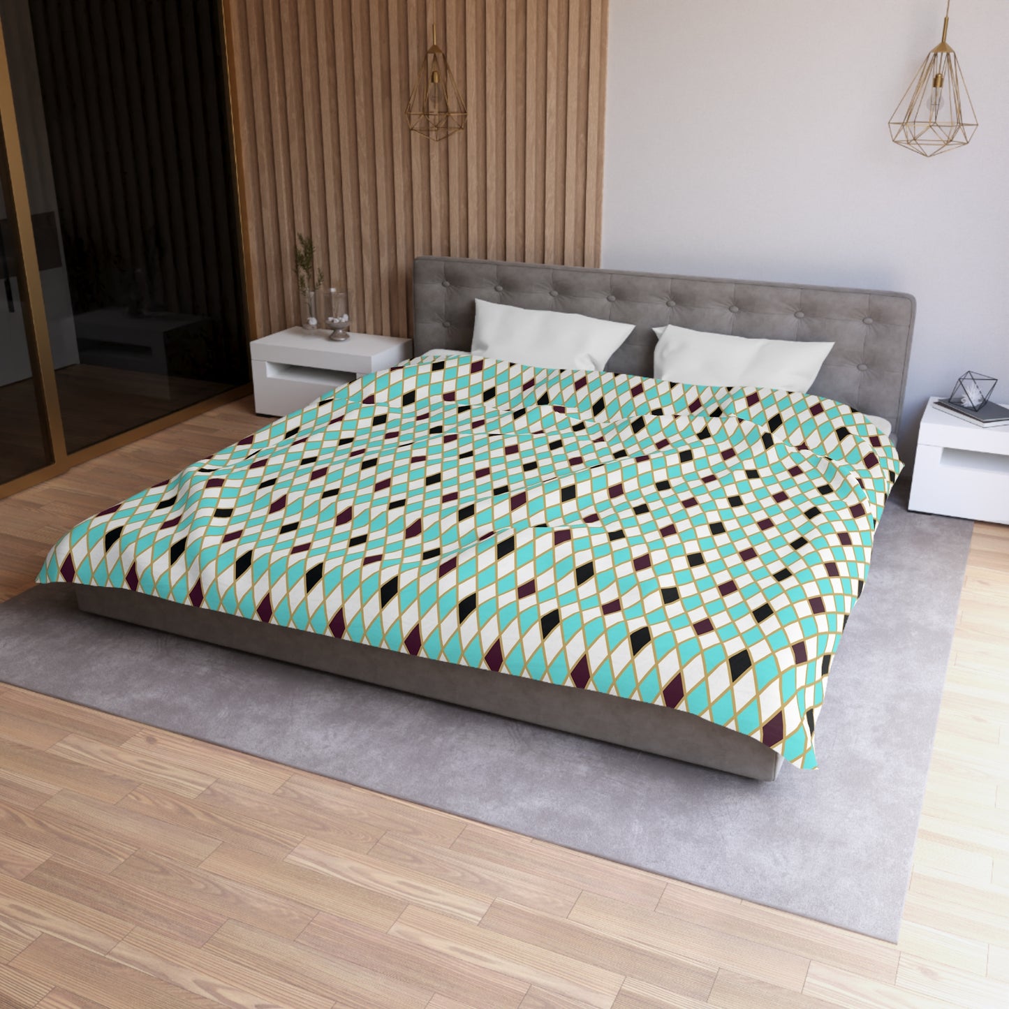 Teal Mosaic Harlequin Microfiber Duvet Cover