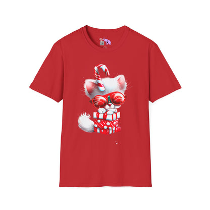 Candy Cane Kitten Adult T-shirt