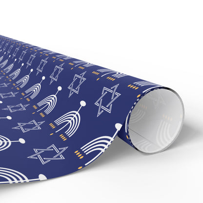 Menorah/Star of David (Blue) Hanukkah Wrapping Paper