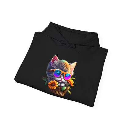 Cool Colorful Kitten in Flowers Heavy Blend™ Hooded Sweatshirt