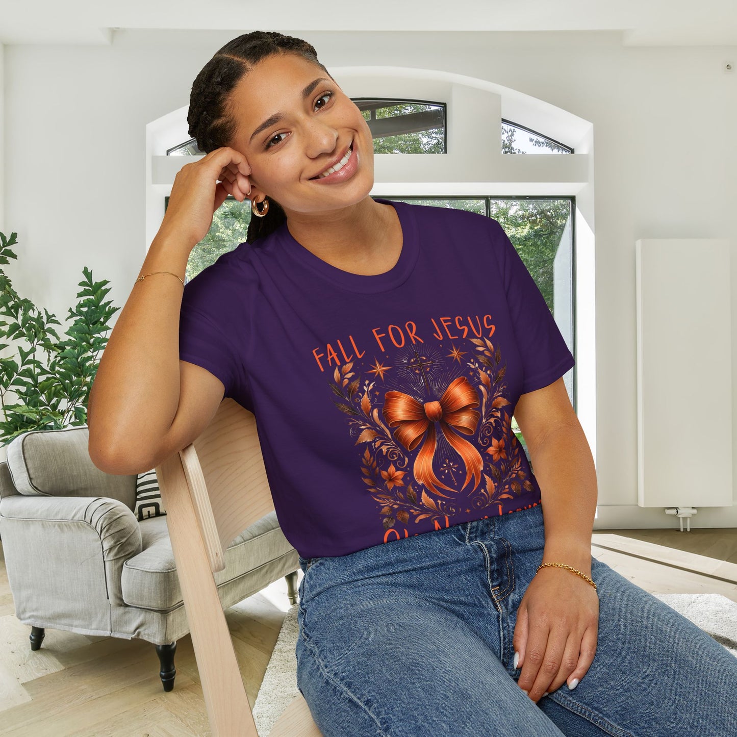 Fall For Jesus He Never Leaves (2) Adult T-shirt