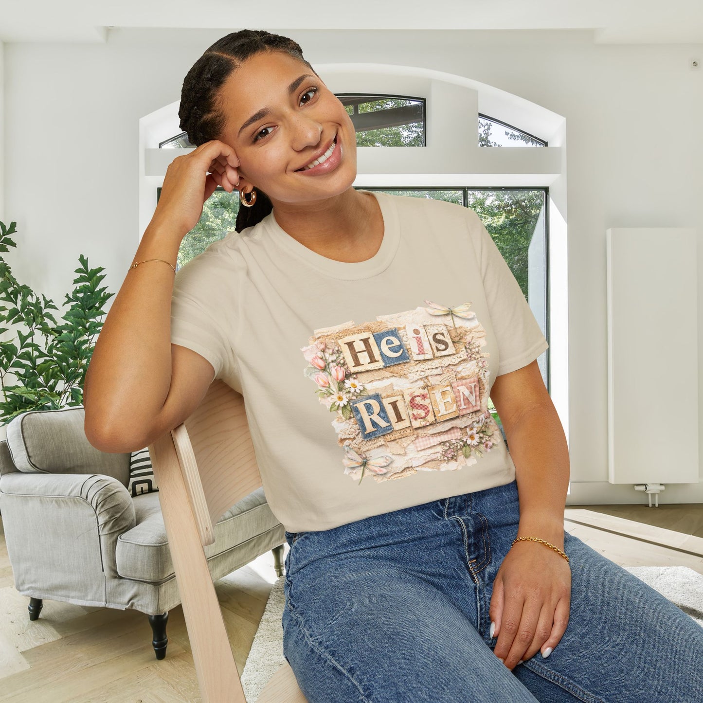 He Is Risen (Lace Collage) Adult T-shirt