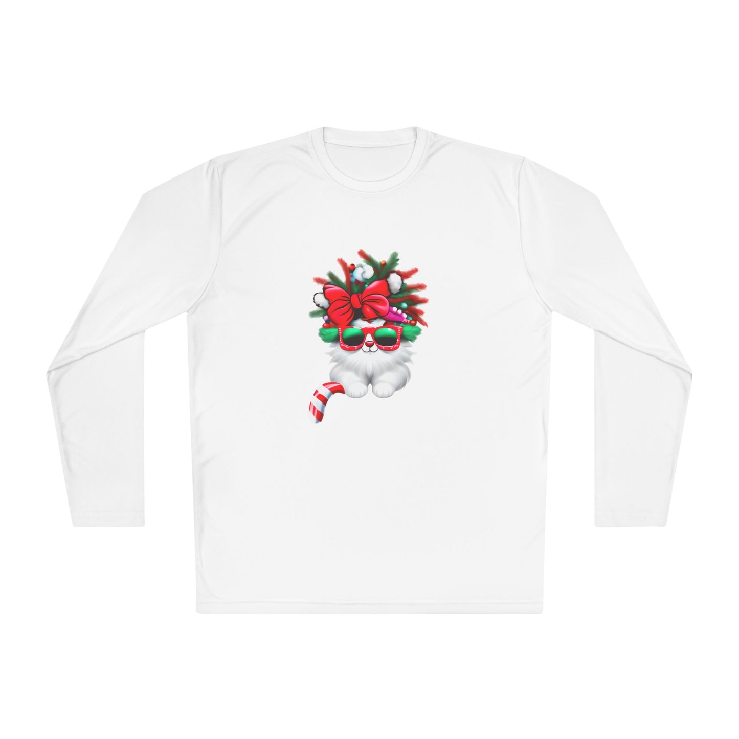 White Candy Cane Kitten Adult Long Sleeve Tee