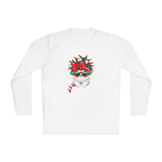 White Candy Cane Kitten Adult Long Sleeve Tee
