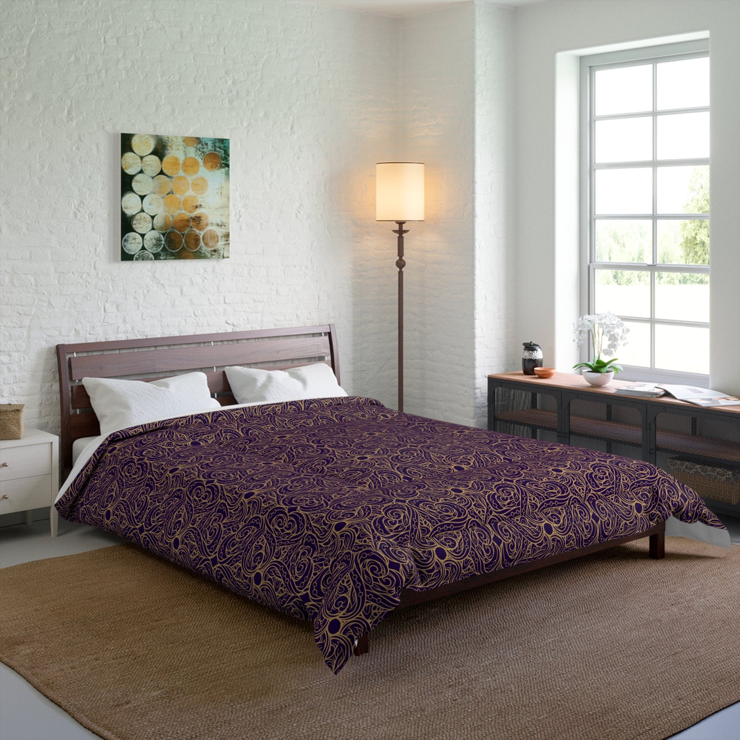 Golden Amethyst Radiance Mandala Comforter