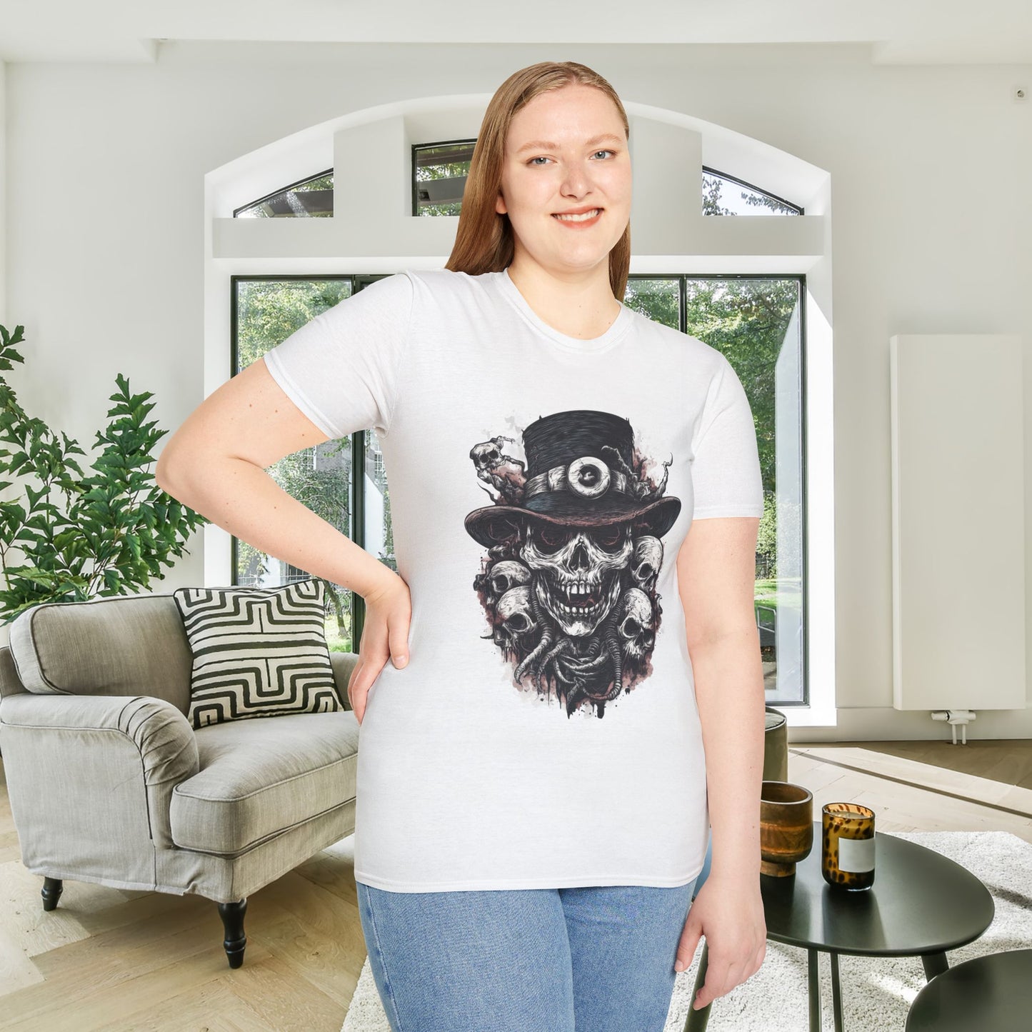 Creepy Skulls w/Top Hat Adult T-shirt