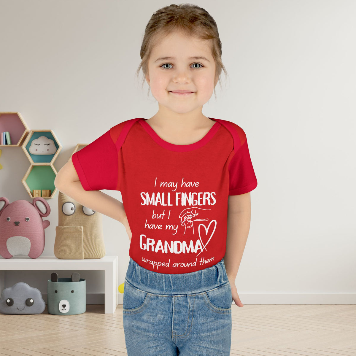 I May Have Small Fingers But I Have My GRANDMA Wrapped around them Infant Baby Rib Bodysuit