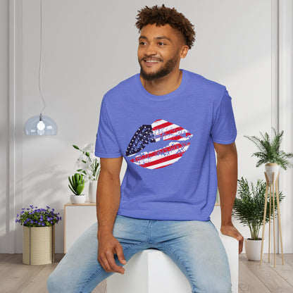 American Flag Lips Adult T-shirt
