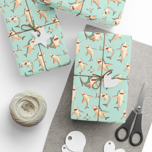 Aquamarine Sharks Wrapping Paper