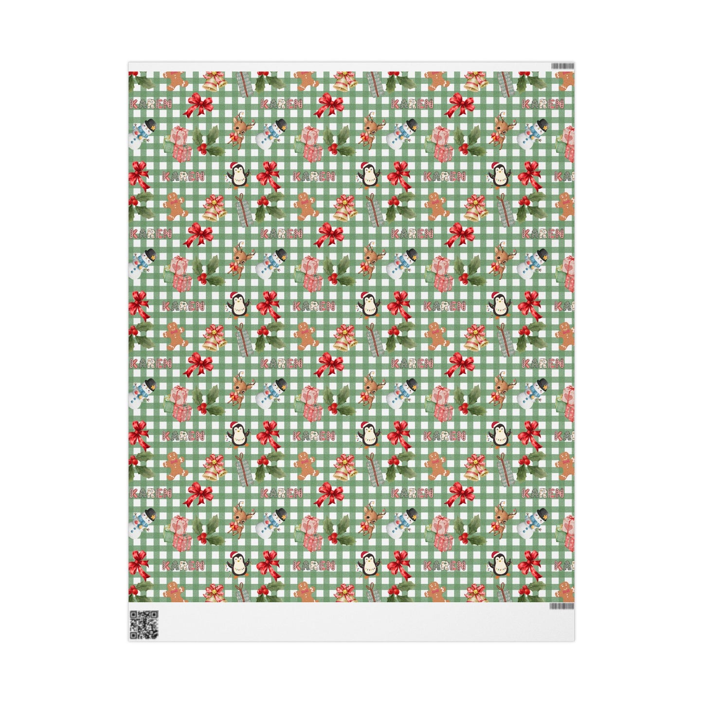 Green Checkered Christmas Custom Wrapping Paper (Karen)