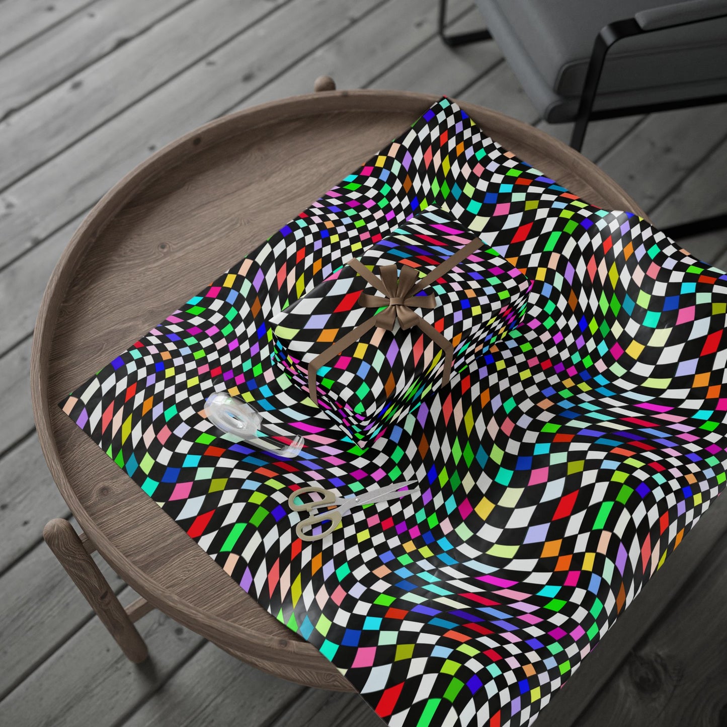 Warped Colorful Checkered Wrapping Paper