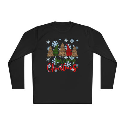 Checkered Trees Merry Christmas Adult Long Sleeve Tee