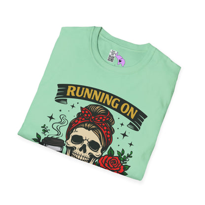 Running on Caffeine and Sarcasm (Roses) Adult T-shirt