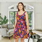 Vivid Floral on Black Women's Skater Dress - Fun Spring Floral Dress for Every Occasion