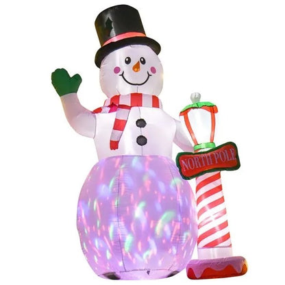 Inflatable Snowman with North Pole – LED Color-Changing Lights