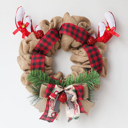 Gingham Christmas Wreath w/Antlers & Garland