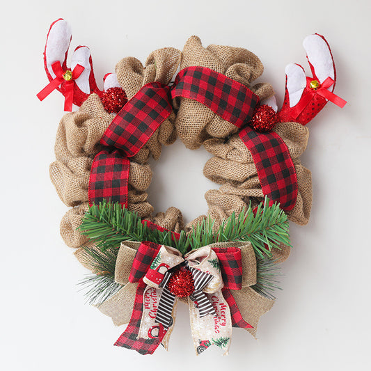 Gingham Christmas Wreath w/Antlers & Garland