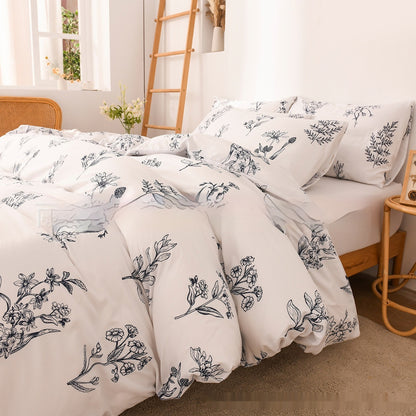 Floral Grey & White 3/4Pc Duvet Cover Bedding Set