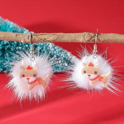 Winter Snowflake Fuzzy Hair Ball Earrings Variety