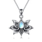 Triple Moon Goddess & Lotus Pendant with Moonstone Sterling Silver Necklace