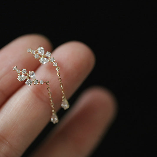 Water Drop Branches And Leaves Silver Stud Earrings