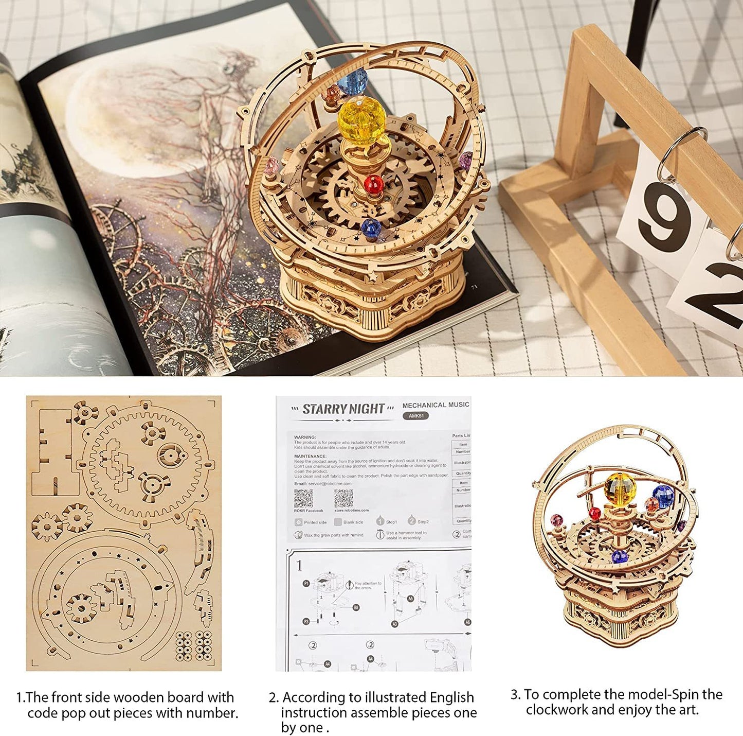 ROKR Rotating Starry Night Mechanical Music Box 3D Wooden Puzzle