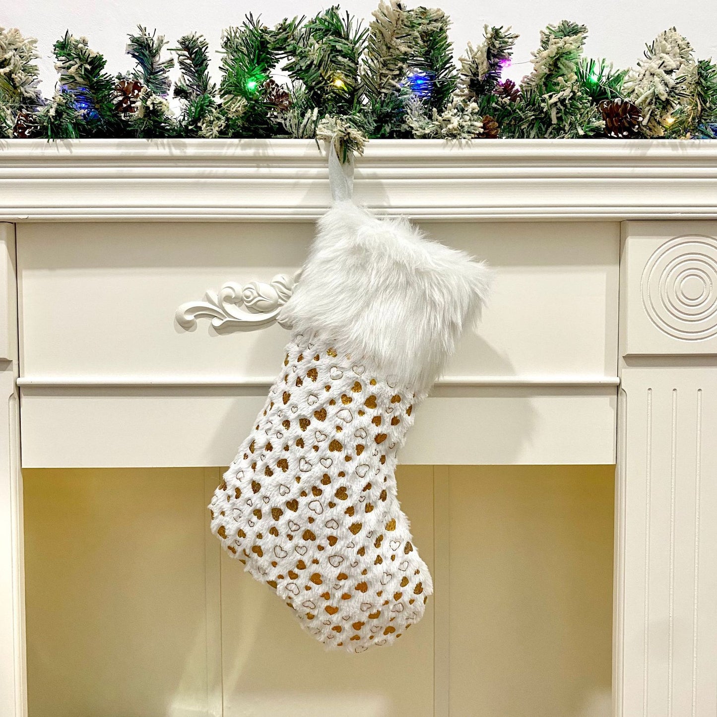 Elegant White and Gold Embroidered Christmas Stockings – 4 Festive Designs