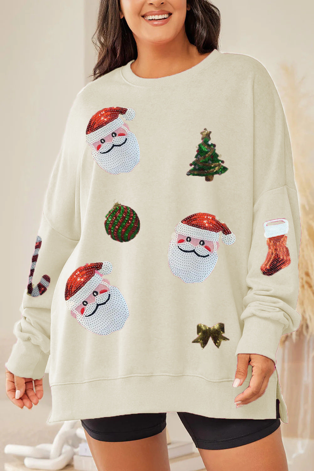 Women's Christmas Sequined Santas Sweatshirt