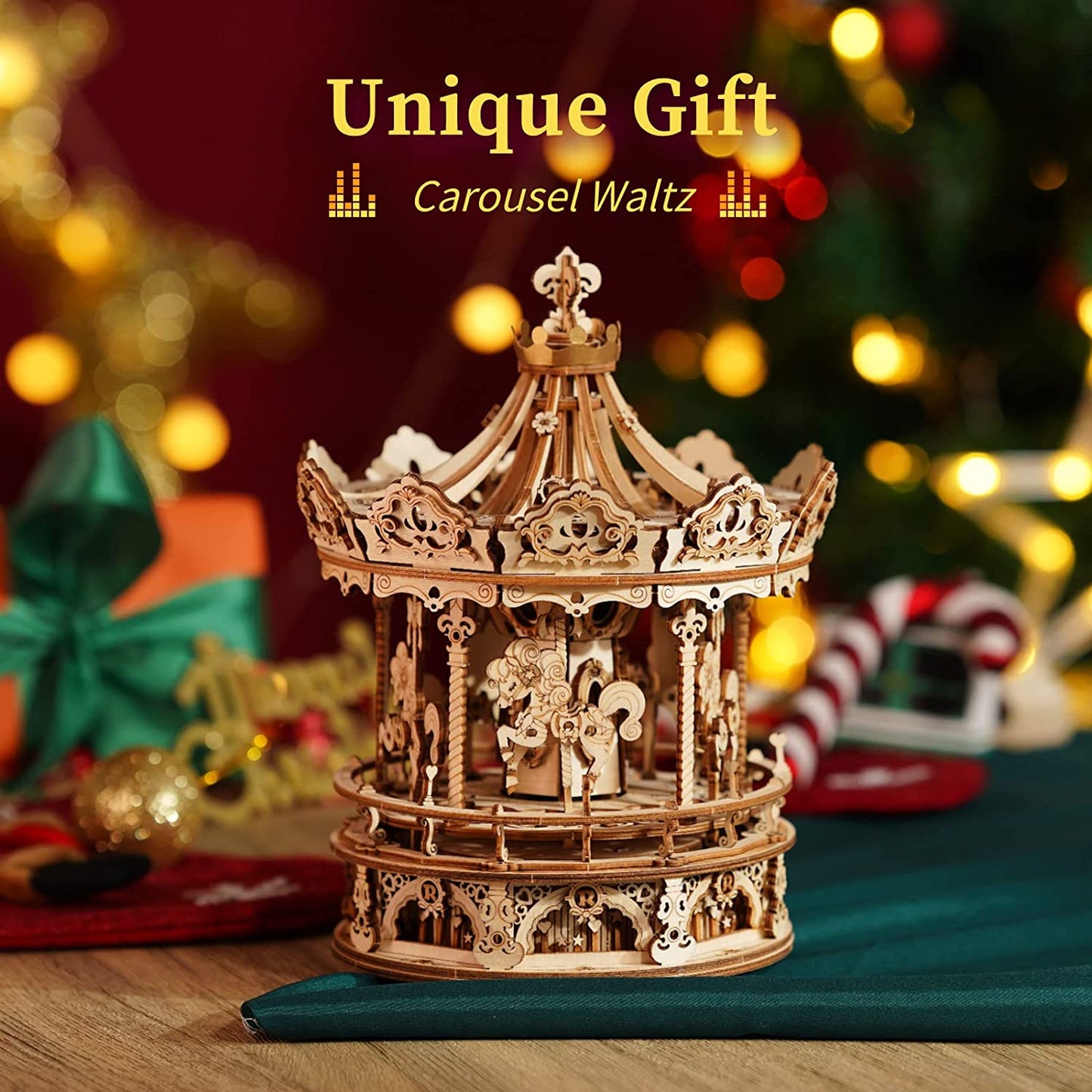Carousel 3D DIY Wooden Puzzle Model Rotating Music Box